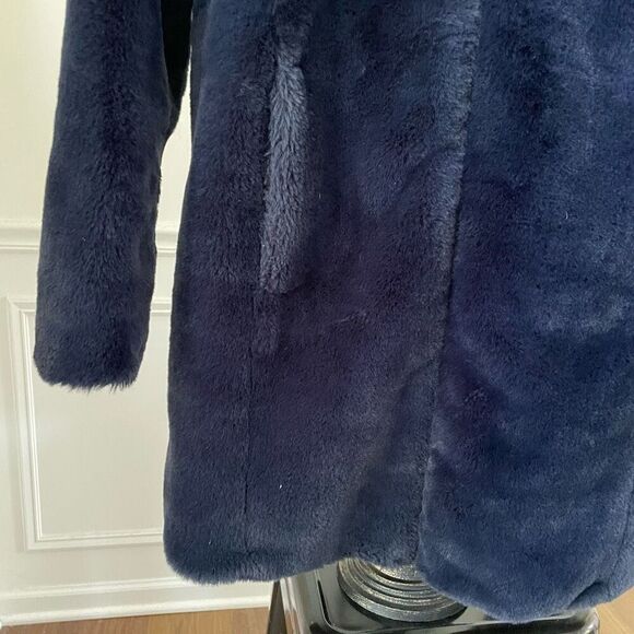 Carolina Belle Dark Blue Faux Fur Plush Hooded Coat XS - Picture 3 of 8